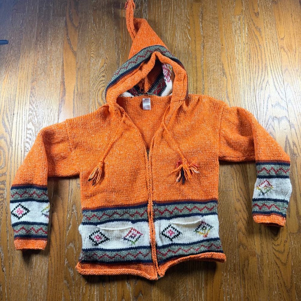 Sisandina Handicrafts M Wool Zip Pixie Cardigan Sweater Ecuador Hippie Festival